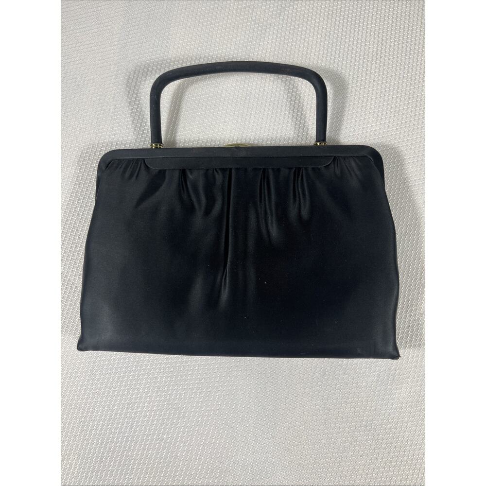 Classy Vintage Madane USA 1940s Clutch Black Satin bag, Gold hardware Pristine - Picture 2 of 14